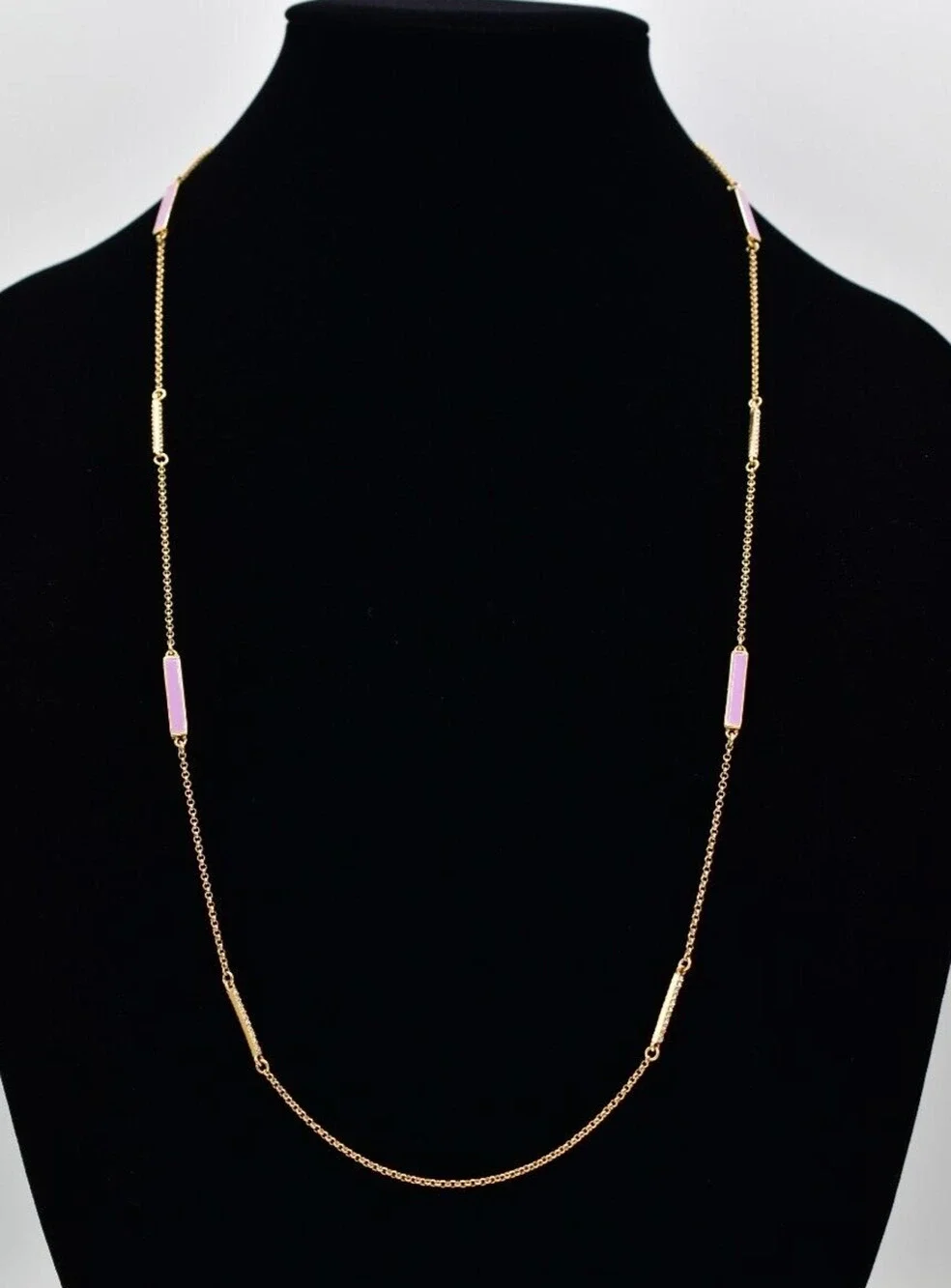 Kate Spade Station Chain Necklace Lavender Pastel Enamel Crystal Signed BinBL
